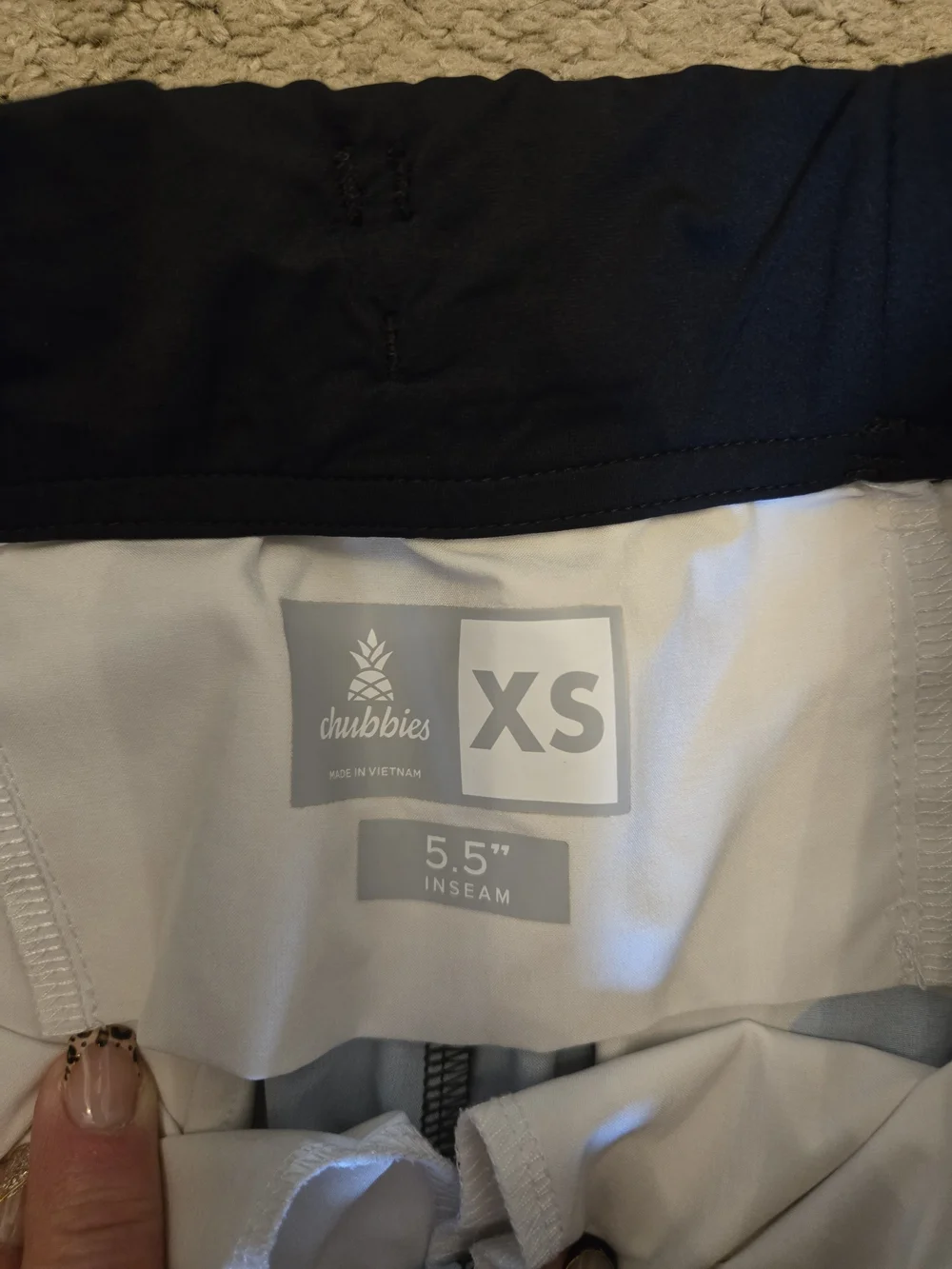 chubbies Black Swim Trunks with Blue, Pink and White Graphic Panel